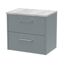 Hudson Reed Juno 600mm Wall Hung 2 Drawer Vanity & Laminate Top Contemp Coastal Grey MFC Smooth Matt 561x605x390mm - JNU2324LBG - JJ Building Materials