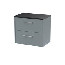 Hudson Reed Juno 600mm Wall Hung 2 Drawer Vanity & Laminate Top Contemp Coastal Grey MFC Smooth Matt 561x605x390mm - JNU2324LSB - JJ Building Materials