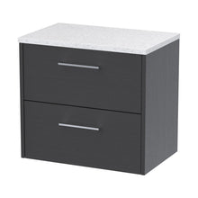 Hudson Reed Juno 600mm Wall Hung 2 Drawer Vanity & Laminate Top Contemp Graphite Grey Woodgrain MFC Textured Woodgrain 557x605x390mm - JJ Building Materials