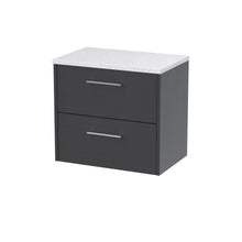 Hudson Reed Juno 600mm Wall Hung 2 Drawer Vanity & Laminate Top Contemp Graphite Grey Woodgrain MFC Textured Woodgrain 557x605x390mm - JJ Building Materials