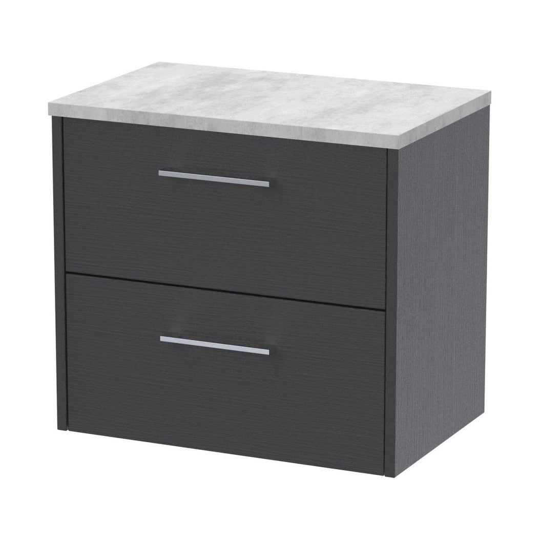 Hudson Reed Juno 600mm Wall Hung 2 Drawer Vanity & Laminate Top Contemp Graphite Grey Woodgrain MFC Textured Woodgrain 561x605x390mm - JNU2224LBG - JJ Building Materials