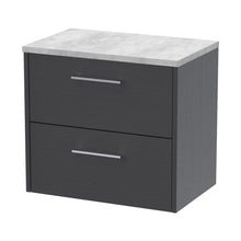 Hudson Reed Juno 600mm Wall Hung 2 Drawer Vanity & Laminate Top Contemp Graphite Grey Woodgrain MFC Textured Woodgrain 561x605x390mm - JNU2224LBG - JJ Building Materials