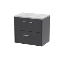 Hudson Reed Juno 600mm Wall Hung 2 Drawer Vanity & Laminate Top Contemp Graphite Grey Woodgrain MFC Textured Woodgrain 561x605x390mm - JNU2224LBG - JJ Building Materials