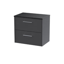 Hudson Reed Juno 600mm Wall Hung 2 Drawer Vanity & Laminate Top Contemp Graphite Grey Woodgrain MFC Textured Woodgrain 561x605x390mm - JNU2224LSB - JJ Building Materials