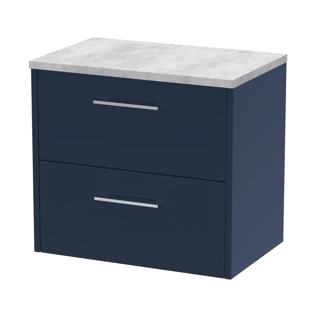 Hudson Reed Juno 600mm Wall Hung 2-drawer Vanity & Laminate Worktop Contemp Midnight Blue MFC Painted Matt 561x605x390mm - JNU2924LBG - JJ Building Materials