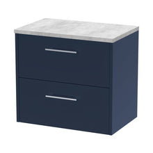 Hudson Reed Juno 600mm Wall Hung 2-drawer Vanity & Laminate Worktop Contemp Midnight Blue MFC Painted Matt 561x605x390mm - JNU2924LBG - JJ Building Materials