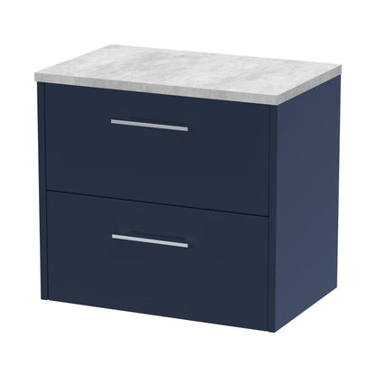 Hudson Reed Juno 600mm Wall Hung 2-drawer Vanity & Laminate Worktop Contemp Midnight Blue MFC Painted Matt 561x605x390mm - JNU2924LBG - JJ Building Materials