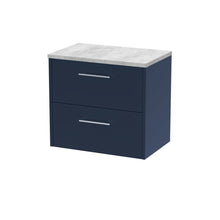 Hudson Reed Juno 600mm Wall Hung 2 - drawer Vanity & Laminate Worktop Contemp Midnight Blue MFC Painted Matt 561x605x390mm - JNU2924LBG - JJ Building Materials