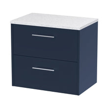 Hudson Reed Juno 600mm Wall Hung 2-drawer Vanity & Laminate Worktop Contemp Midnight Blue MFC Painted Matt 561x605x390mm - JNU2924LSW - JJ Building Materials