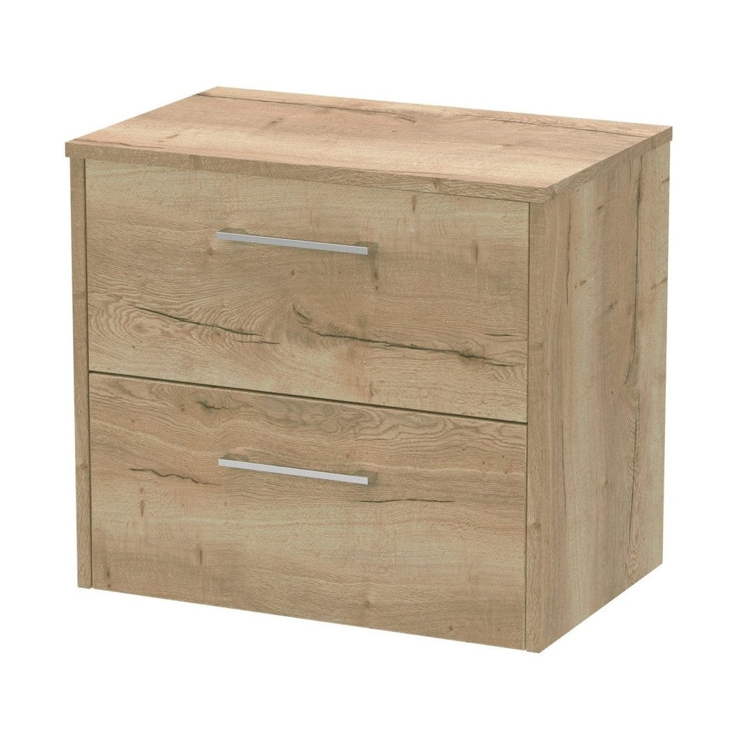Hudson Reed Juno 600mm Wall Hung 2 Drawer Vanity & Worktop Contemp Autumn Oak MFC Textured Woodgrain 557x605x390mm - JJ Building Materials