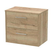 Hudson Reed Juno 600mm Wall Hung 2 Drawer Vanity & Worktop Contemp Autumn Oak MFC Textured Woodgrain 557x605x390mm - JJ Building Materials