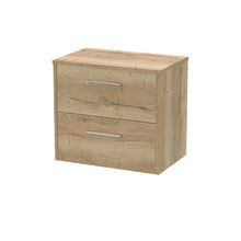 Hudson Reed Juno 600mm Wall Hung 2 Drawer Vanity & Worktop Contemp Autumn Oak MFC Textured Woodgrain 557x605x390mm - JJ Building Materials