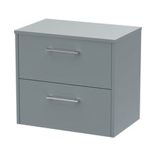 Hudson Reed Juno 600mm Wall Hung 2 Drawer Vanity & Worktop Contemp Coastal Grey MFC Smooth Matt 557x605x390mm - JJ Building Materials