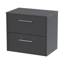 Hudson Reed Juno 600mm Wall Hung 2 Drawer Vanity & Worktop Contemp Graphite Grey Woodgrain MFC Textured Woodgrain 561x605x390mm - JJ Building Materials