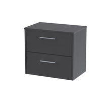 Hudson Reed Juno 600mm Wall Hung 2 Drawer Vanity & Worktop Contemp Graphite Grey Woodgrain MFC Textured Woodgrain 561x605x390mm - JJ Building Materials