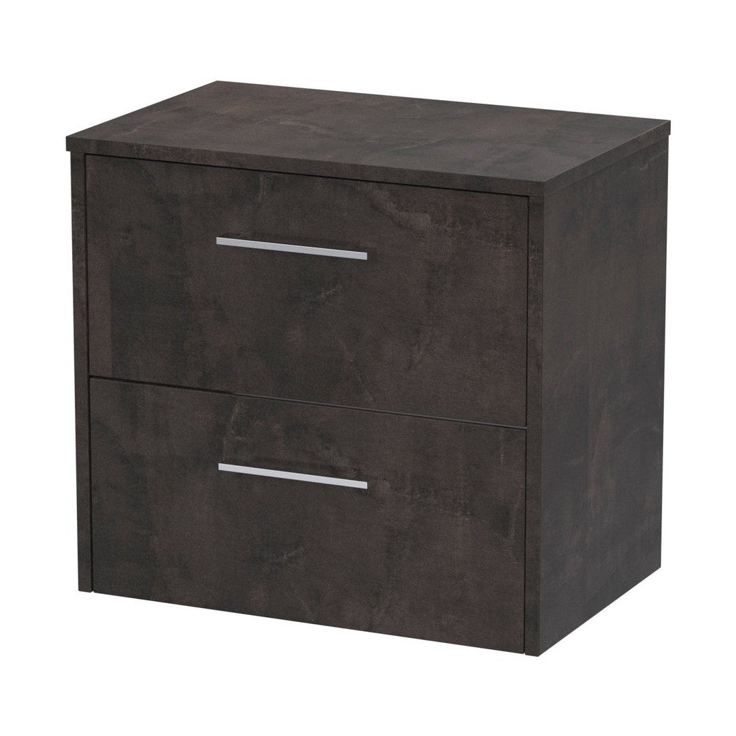 Hudson Reed Juno 600mm Wall Hung 2 Drawer Vanity & Worktop Contemp Metallic Slate MFC Textured Matt 557x605x390mm - JJ Building Materials