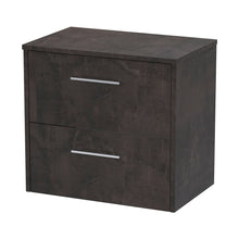 Hudson Reed Juno 600mm Wall Hung 2 Drawer Vanity & Worktop Contemp Metallic Slate MFC Textured Matt 557x605x390mm - JJ Building Materials
