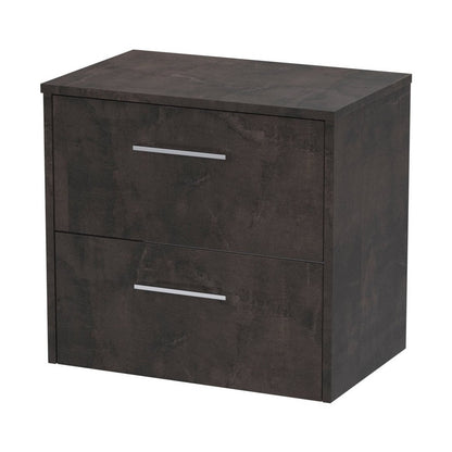 Hudson Reed Juno 600mm Wall Hung 2 Drawer Vanity & Worktop Contemp Metallic Slate MFC Textured Matt 557x605x390mm - JJ Building Materials