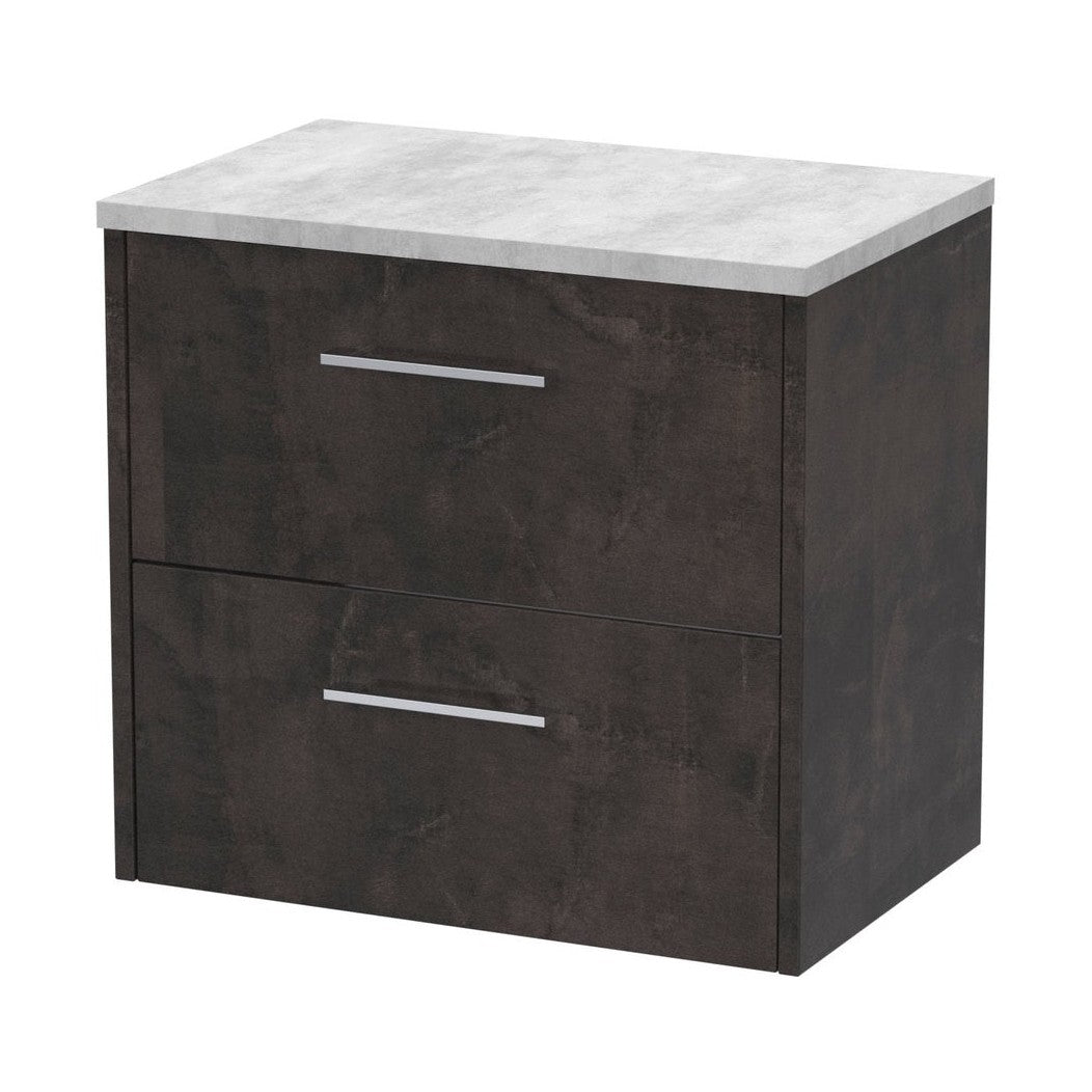 Hudson Reed Juno 600mm Wall Hung 2 Drawer Vanity & Worktop Contemp Metallic Slate MFC Textured Matt 561x605x390mm - JNU2624LBG - JJ Building Materials