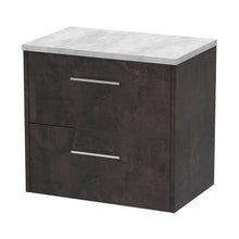 Hudson Reed Juno 600mm Wall Hung 2 Drawer Vanity & Worktop Contemp Metallic Slate MFC Textured Matt 561x605x390mm - JNU2624LBG - JJ Building Materials
