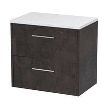 Hudson Reed Juno 600mm Wall Hung 2 Drawer Vanity & Worktop Contemp Metallic Slate MFC Textured Matt 561x605x390mm - JNU2624LSW - JJ Building Materials