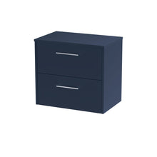 Hudson Reed Juno 600mm Wall Hung 2 - drawer Vanity & Worktop Contemp Midnight Blue MFC Painted Matt 557x605x390mm - JJ Building Materials