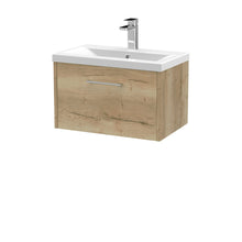 Hudson Reed Juno 600mm Wall Hung Single Drawer Vanity & Basin 1 Contemp Autumn Oak MFC Textured Woodgrain 399x600x390mm - JJ Building Materials
