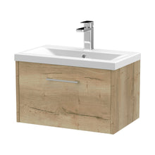 Hudson Reed Juno 600mm Wall Hung Single Drawer Vanity & Basin 1 Contemp Autumn Oak MFC Textured Woodgrain 399x600x390mm - JJ Building Materials