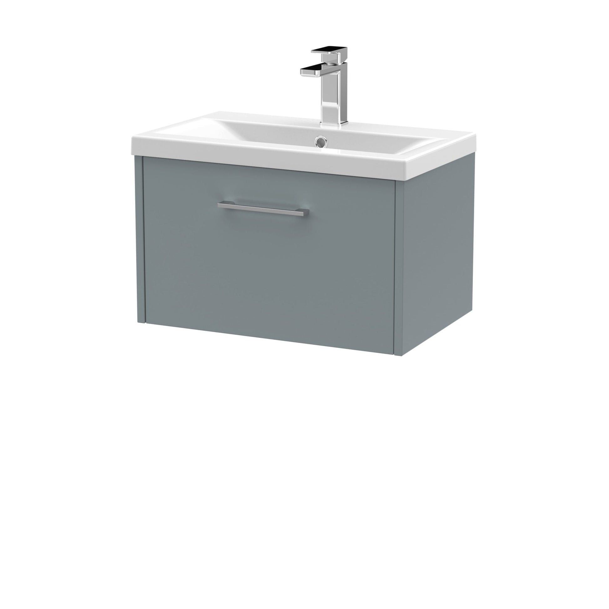 Hudson Reed Juno 600mm Wall Hung Single Drawer Vanity & Basin 1 Contemp Coastal Grey MFC Smooth Matt 399x600x390mm - JJ Building Materials