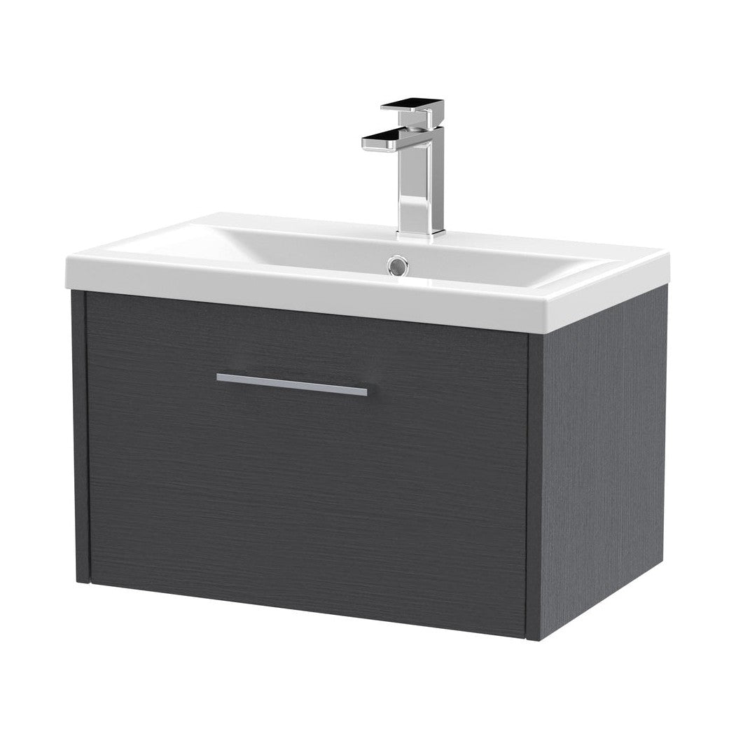 Hudson Reed Juno 600mm Wall Hung Single Drawer Vanity & Basin 1 Contemp Graphite Grey Woodgrain MFC Textured Woodgrain 399x600x390mm - JJ Building Materials