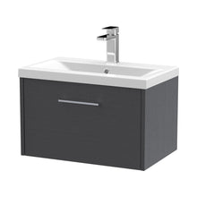 Hudson Reed Juno 600mm Wall Hung Single Drawer Vanity & Basin 1 Contemp Graphite Grey Woodgrain MFC Textured Woodgrain 399x600x390mm - JJ Building Materials