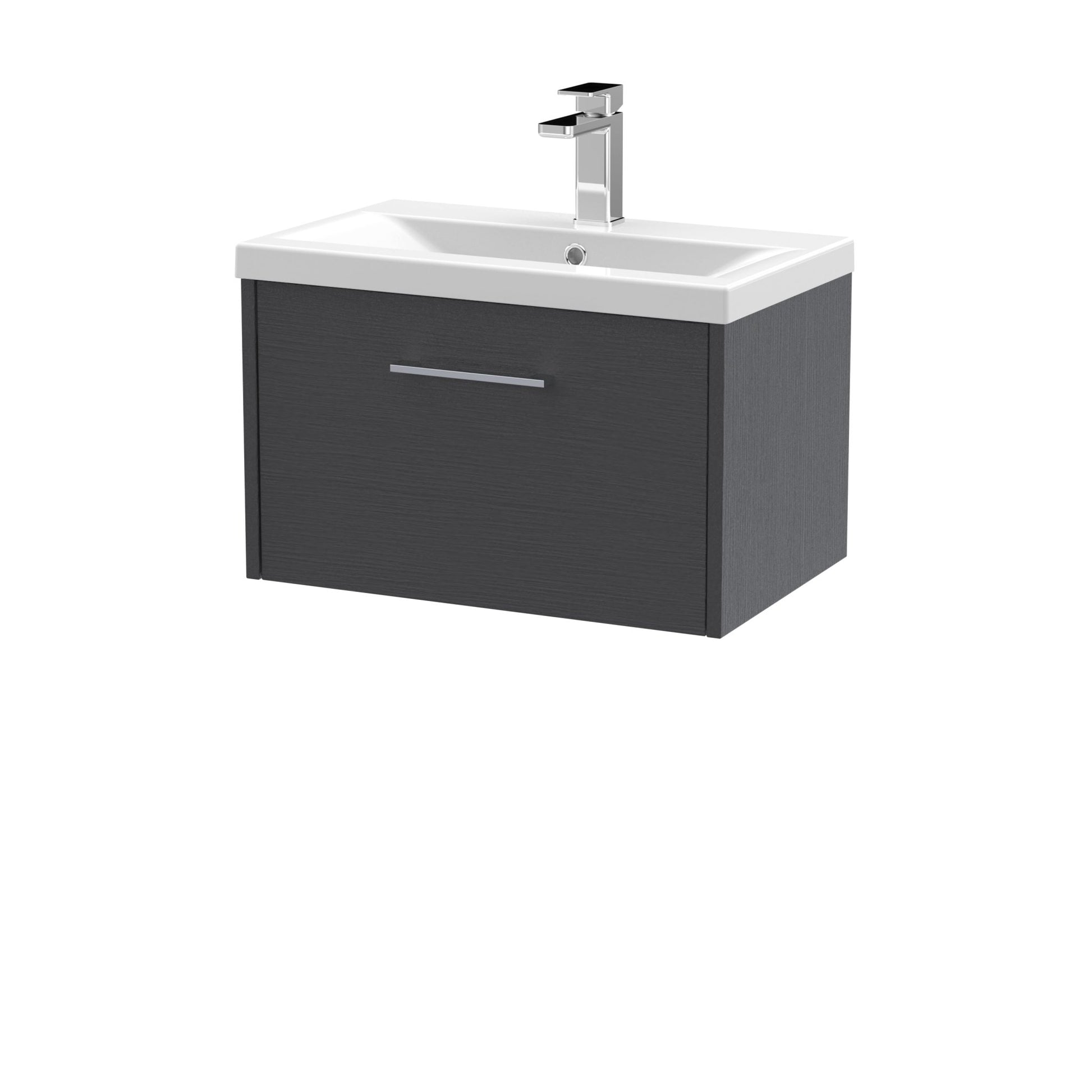 Hudson Reed Juno 600mm Wall Hung Single Drawer Vanity & Basin 1 Contemp Graphite Grey Woodgrain MFC Textured Woodgrain 399x600x390mm - JJ Building Materials