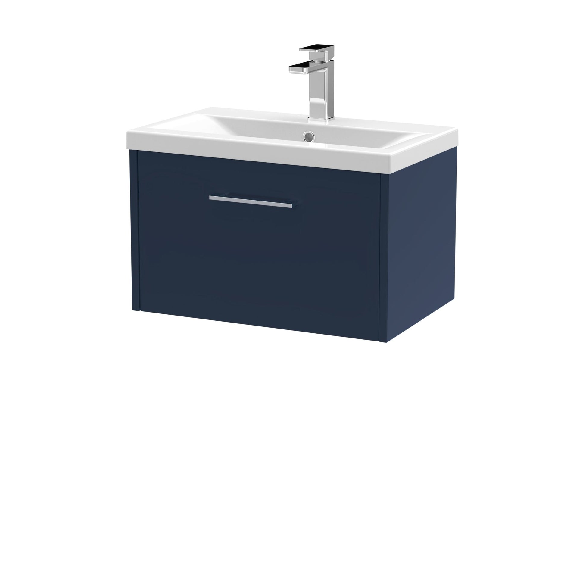 Hudson Reed Juno 600mm Wall Hung Single Drawer Vanity & Basin 1 Contemp Midnight Blue MFC Painted Matt 399x610x390mm - JJ Building Materials