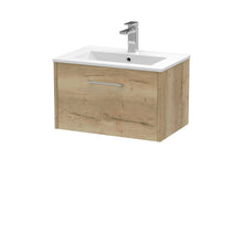 Hudson Reed Juno 600mm Wall Hung Single Drawer Vanity & Basin 2 Contemp Autumn Oak MFC Textured Woodgrain 374x600x390mm - JJ Building Materials