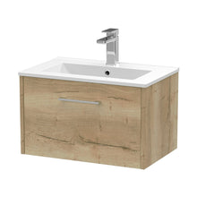 Hudson Reed Juno 600mm Wall Hung Single Drawer Vanity & Basin 2 Contemp Autumn Oak MFC Textured Woodgrain 374x600x390mm - JJ Building Materials