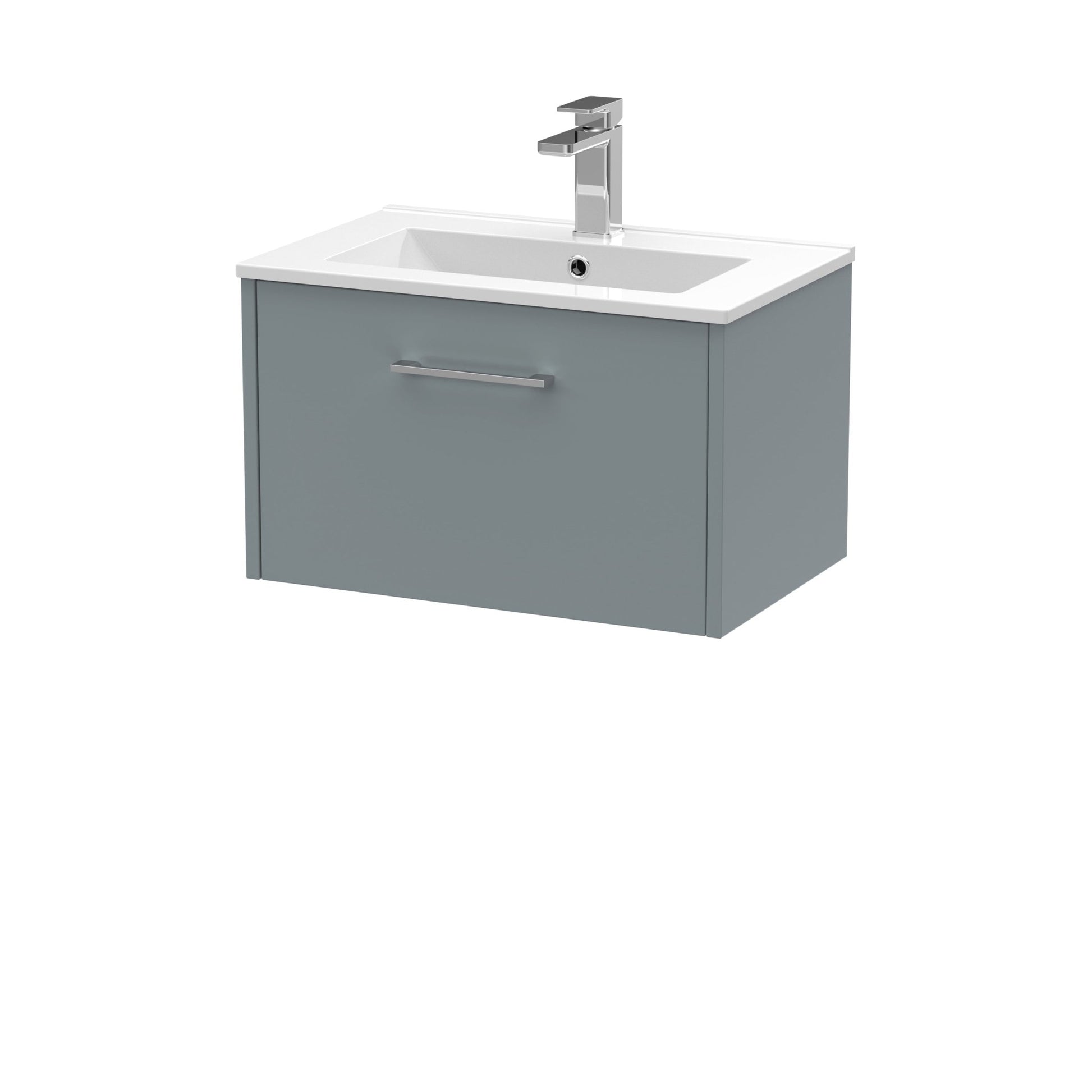 Hudson Reed Juno 600mm Wall Hung Single Drawer Vanity & Basin 2 Contemp Coastal Grey MFC Smooth Matt 374x600x390mm - JJ Building Materials