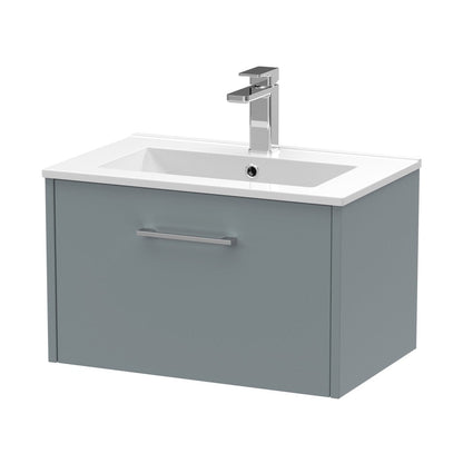 Hudson Reed Juno 600mm Wall Hung Single Drawer Vanity & Basin 2 Contemp Coastal Grey MFC Smooth Matt 374x600x390mm - JJ Building Materials