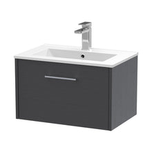 Hudson Reed Juno 600mm Wall Hung Single Drawer Vanity & Basin 2 Contemp Graphite Grey Woodgrain MFC Textured Woodgrain 374x600x390mm - JJ Building Materials