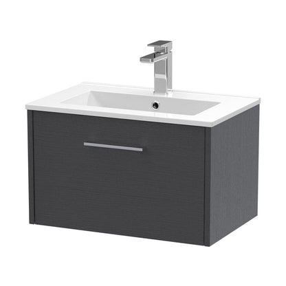 Hudson Reed Juno 600mm Wall Hung Single Drawer Vanity & Basin 2 Contemp Graphite Grey Woodgrain MFC Textured Woodgrain 374x600x390mm - JJ Building Materials