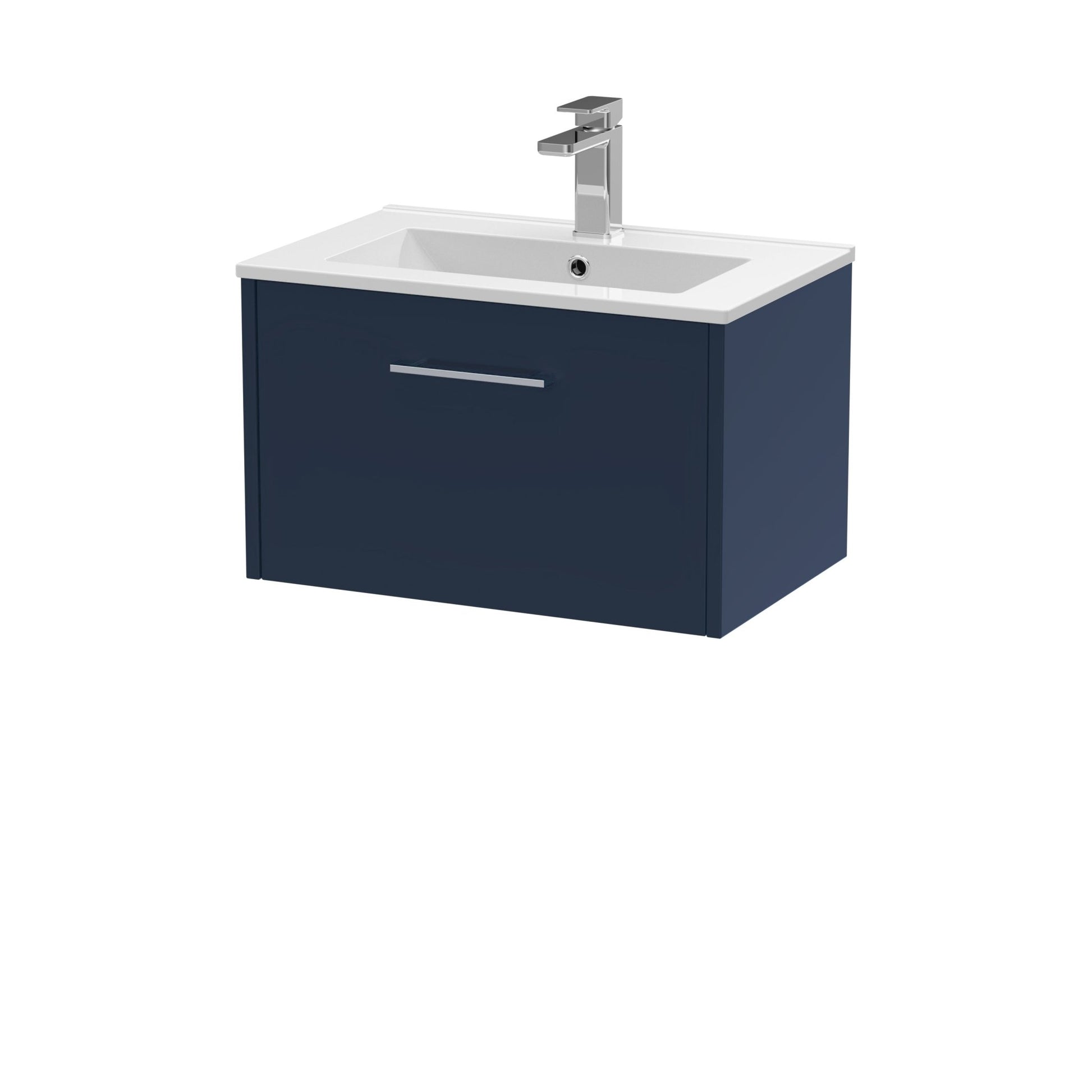 Hudson Reed Juno 600mm Wall Hung Single Drawer Vanity & Basin 2 Contemp Midnight Blue MFC Painted Matt 377x600x390mm - JJ Building Materials