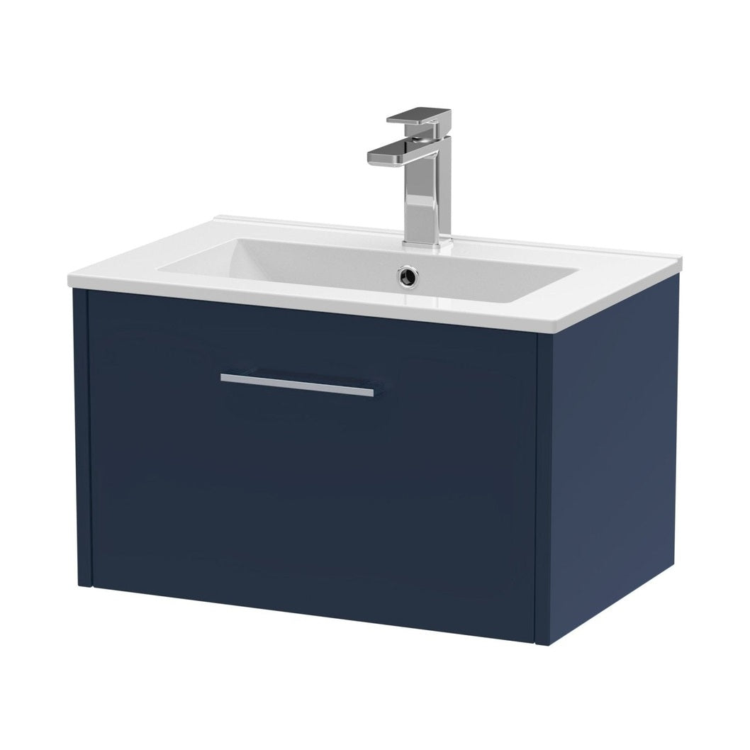 Hudson Reed Juno 600mm Wall Hung Single Drawer Vanity & Basin 2 Contemp Midnight Blue MFC Painted Matt 377x600x390mm - JJ Building Materials
