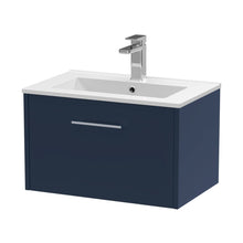 Hudson Reed Juno 600mm Wall Hung Single Drawer Vanity & Basin 2 Contemp Midnight Blue MFC Painted Matt 377x600x390mm - JJ Building Materials