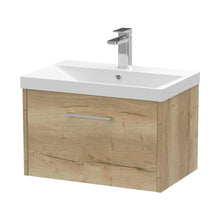 Hudson Reed Juno 600mm Wall Hung Single Drawer Vanity & Basin 3 Contemp Autumn Oak MFC Textured Woodgrain 409x600x395mm - JJ Building Materials