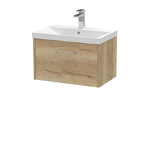 Hudson Reed Juno 600mm Wall Hung Single Drawer Vanity & Basin 3 Contemp Autumn Oak MFC Textured Woodgrain 409x600x395mm - JJ Building Materials