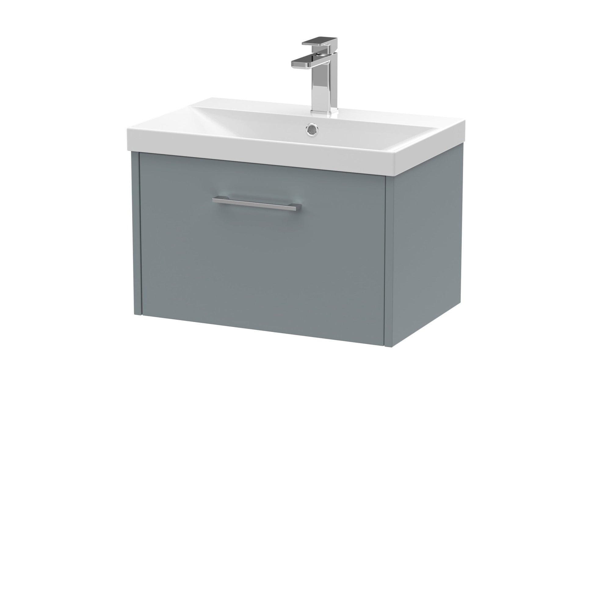 Hudson Reed Juno 600mm Wall Hung Single Drawer Vanity & Basin 3 Contemp Coastal Grey MFC Smooth Matt 409x600x395mm - JJ Building Materials