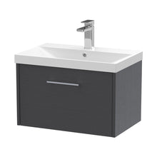 Hudson Reed Juno 600mm Wall Hung Single Drawer Vanity & Basin 3 Contemp Graphite Grey Woodgrain MFC Textured Woodgrain 409x600x395mm - JJ Building Materials