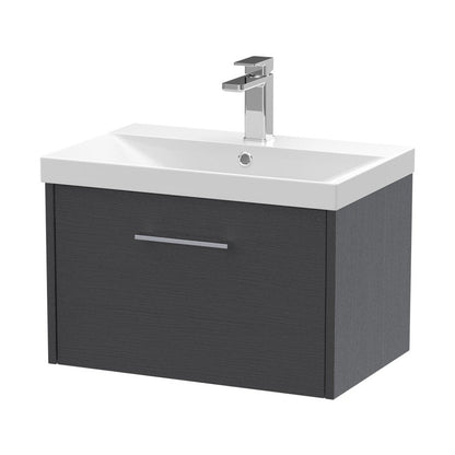 Hudson Reed Juno 600mm Wall Hung Single Drawer Vanity & Basin 3 Contemp Graphite Grey Woodgrain MFC Textured Woodgrain 409x600x395mm - JJ Building Materials