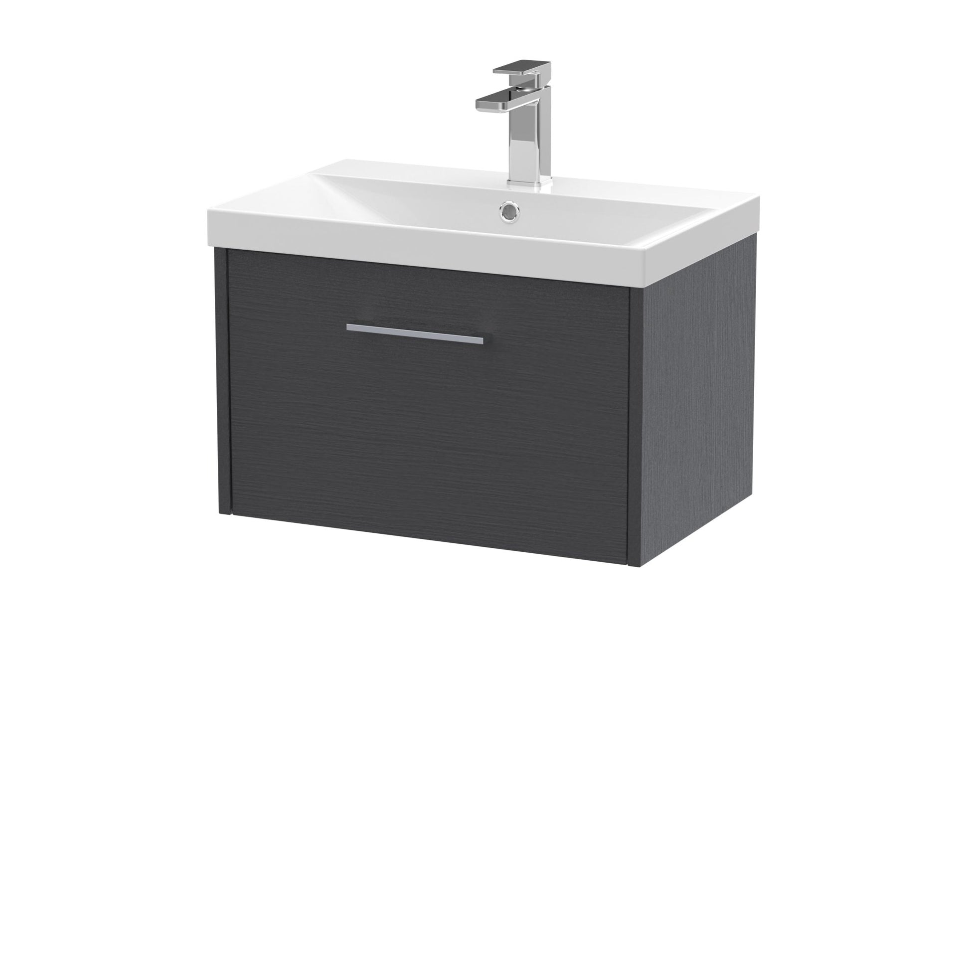 Hudson Reed Juno 600mm Wall Hung Single Drawer Vanity & Basin 3 Contemp Graphite Grey Woodgrain MFC Textured Woodgrain 409x600x395mm - JJ Building Materials
