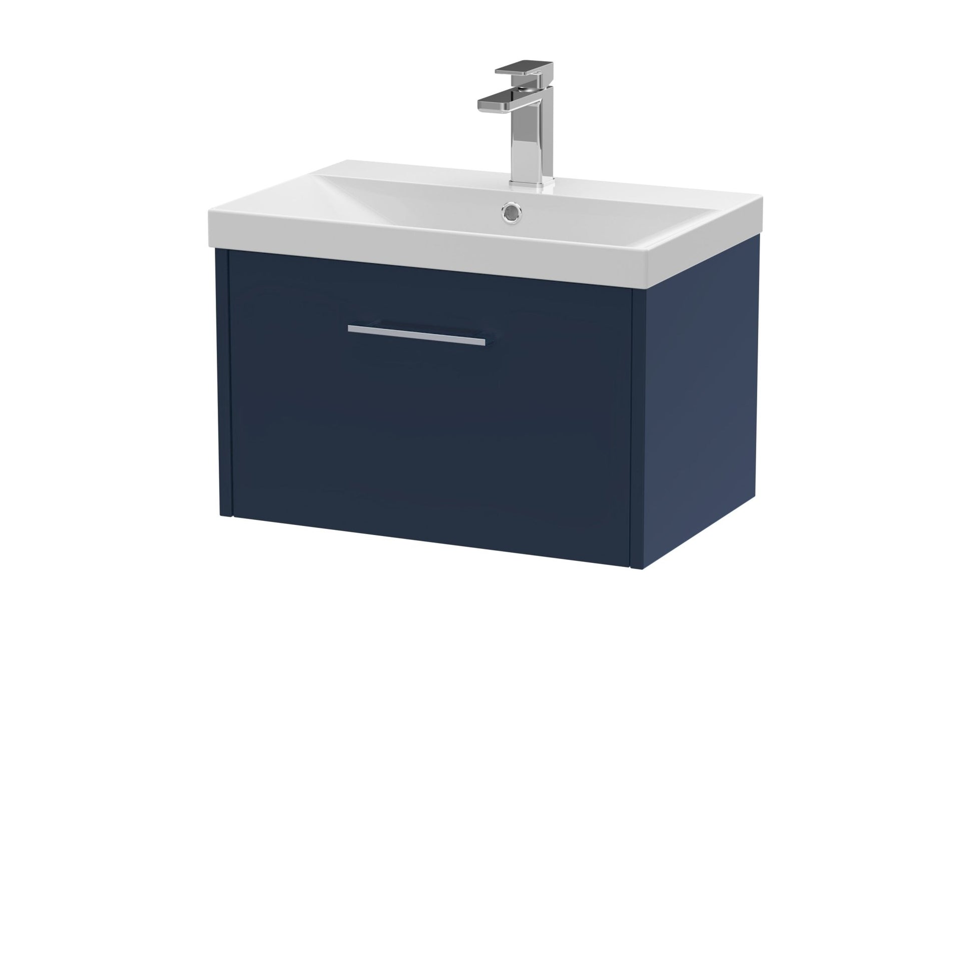 Hudson Reed Juno 600mm Wall Hung Single Drawer Vanity & Basin 3 Contemp Midnight Blue MFC Painted Matt 409x610x395mm - JJ Building Materials