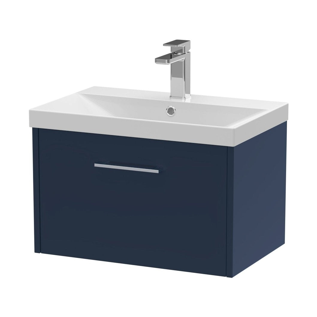 Hudson Reed Juno 600mm Wall Hung Single Drawer Vanity & Basin 3 Contemp Midnight Blue MFC Painted Matt 409x610x395mm - JJ Building Materials